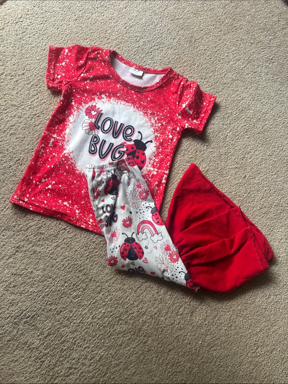 Love Bug Valentine’s Day Bell Bottom Outfit Set | Size 2T